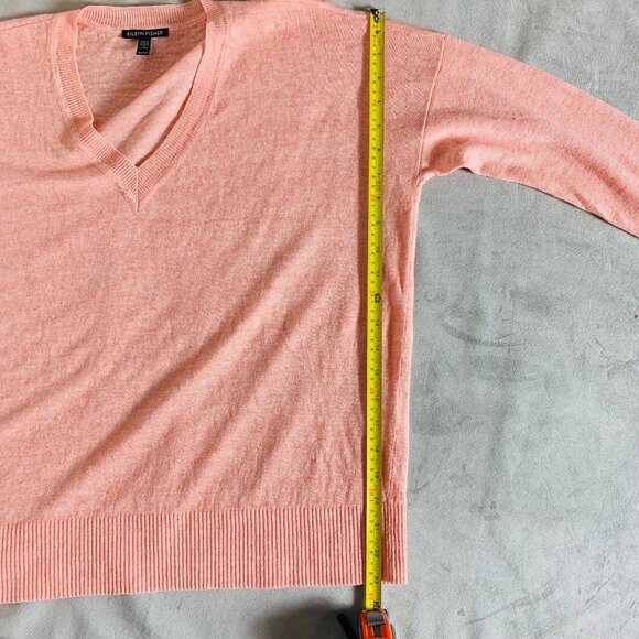 Eileen Fisher Organic Linen Ribbed V Neck Pink Sweater XS/PT - Picture 10 of 12